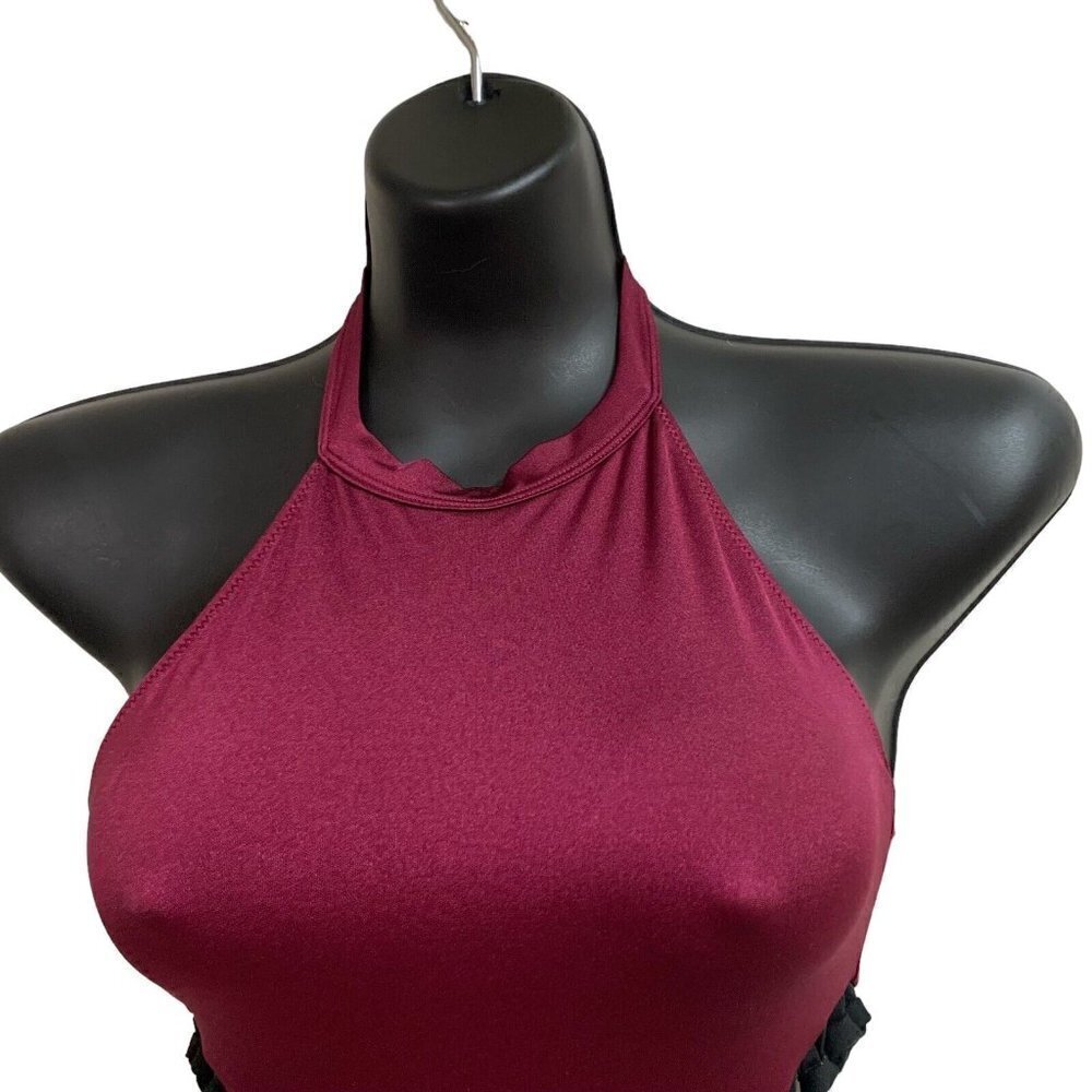 California Kisses Dancewear Girl's Size XL Leotard Side Cut-Out Braided Burgundy - Picture 2 of 7